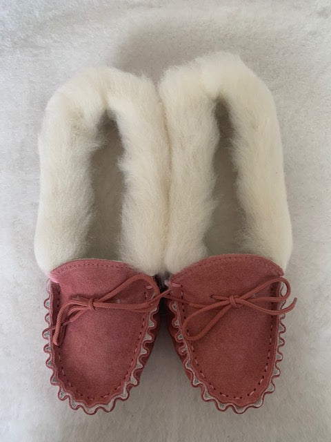 Ladies Suede Moccasin with wool lining and collar | Teresa