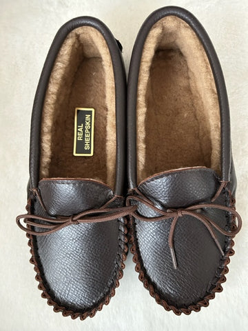Brown Leather Moccasin Slipper Hard Sole | Paul